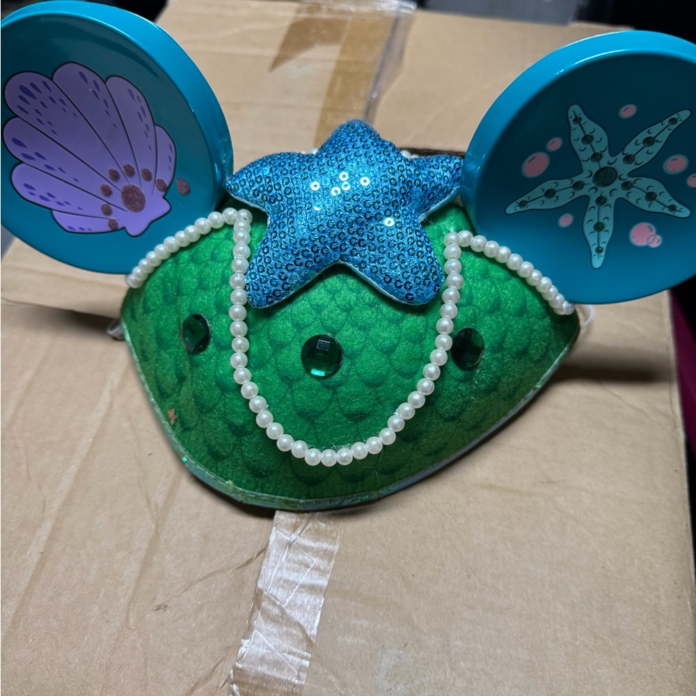 Disney Green Mermaid Hat with Blue Starfish Ears